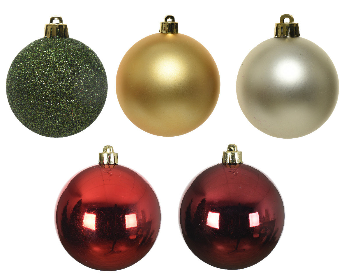 Kerstballen set 15st rood zilver groen goud