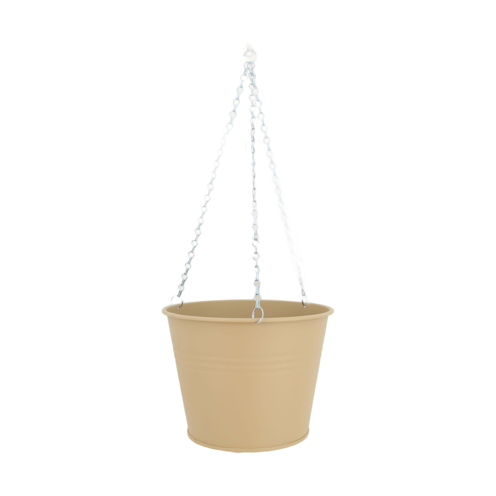 Metalen bloempot met hangketting, beige kleurige emmerpot