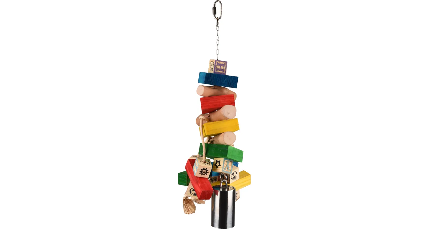 Flamingo regenboog hangbel met houten figuurtjes en ketting