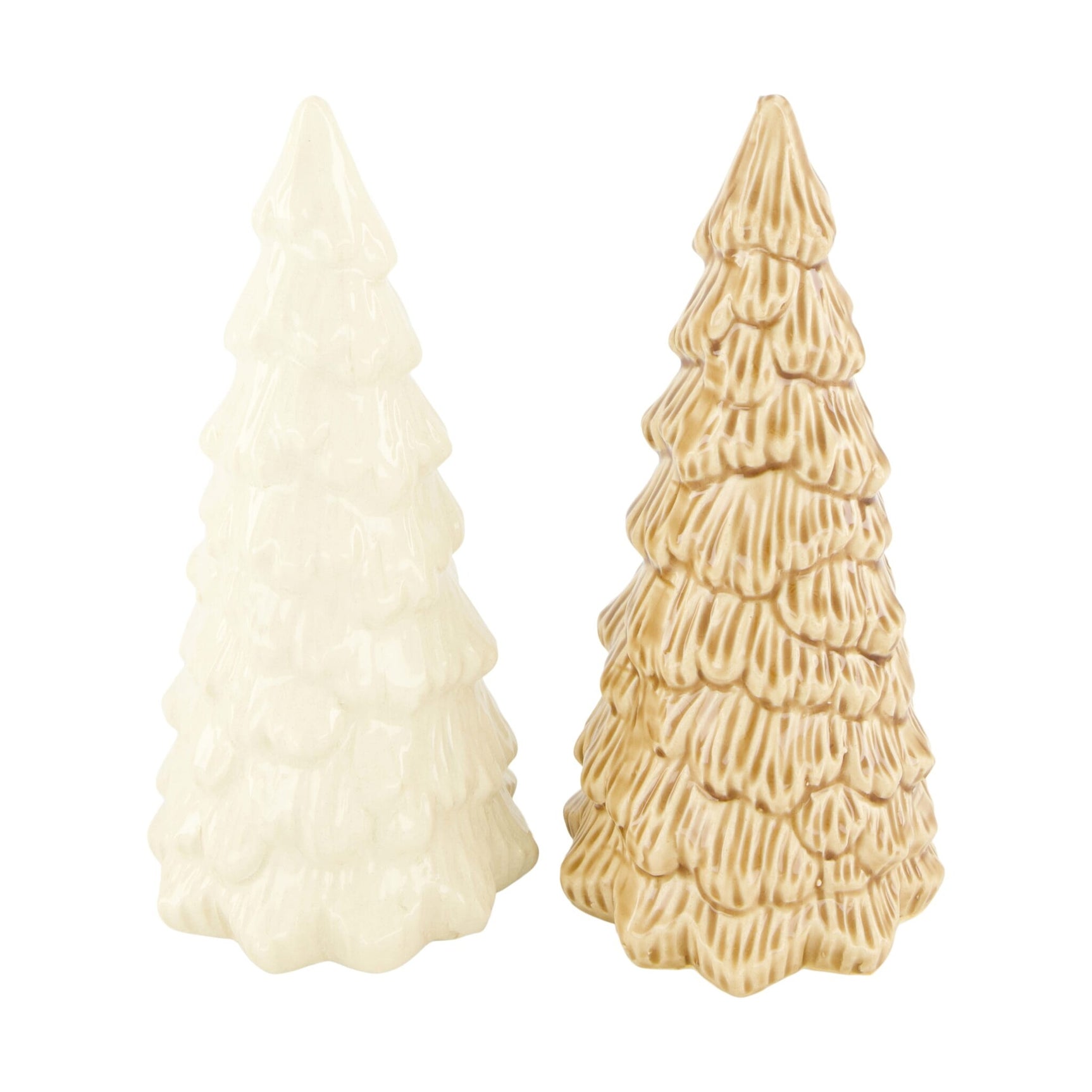 Keramiek boomdecor: ivoorkleurige en beige geaccentueerde kerstboomfiguur