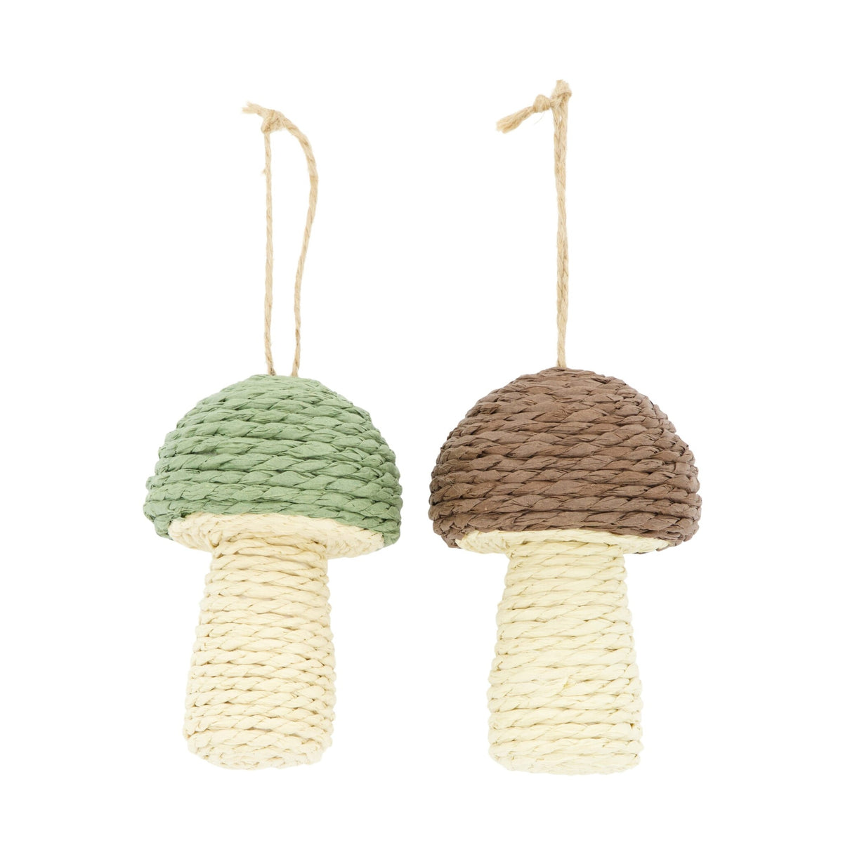 Paddenstoelhanger van papier en touw, groen en bruin, set van 2