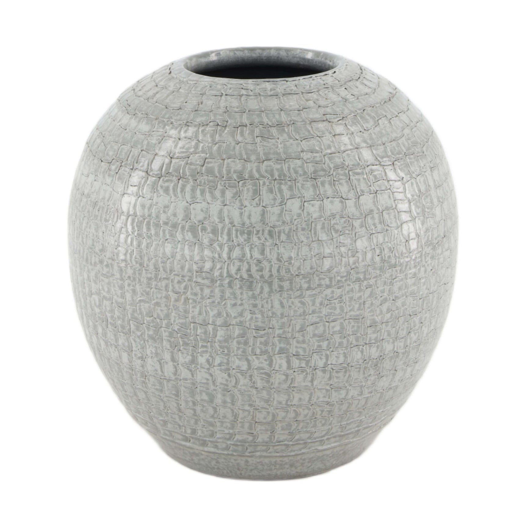 Bolvormige bloempot met reliëf, grijs, 19×19×19 cm