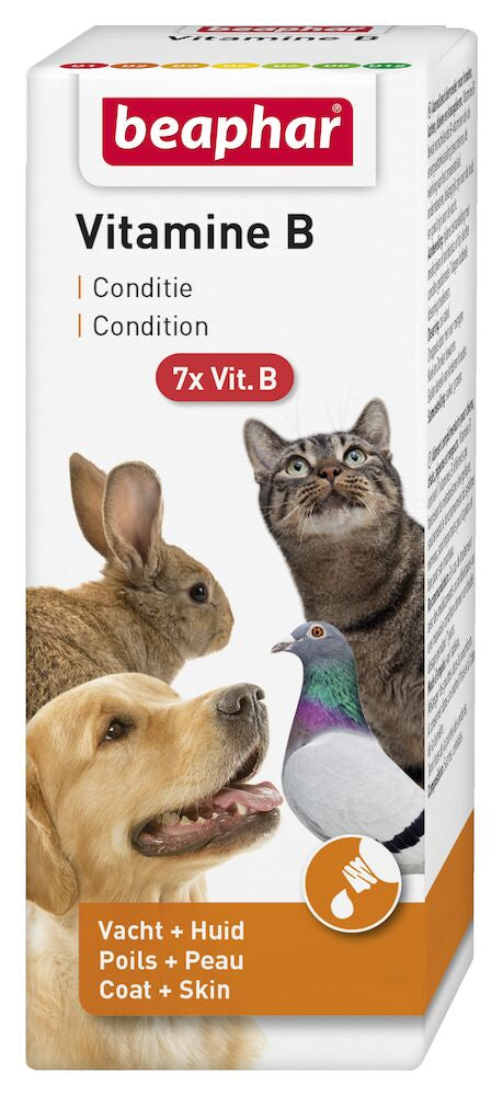 Beaphar vitamine B in kartonnen doos met konijn- en kattenillustratie