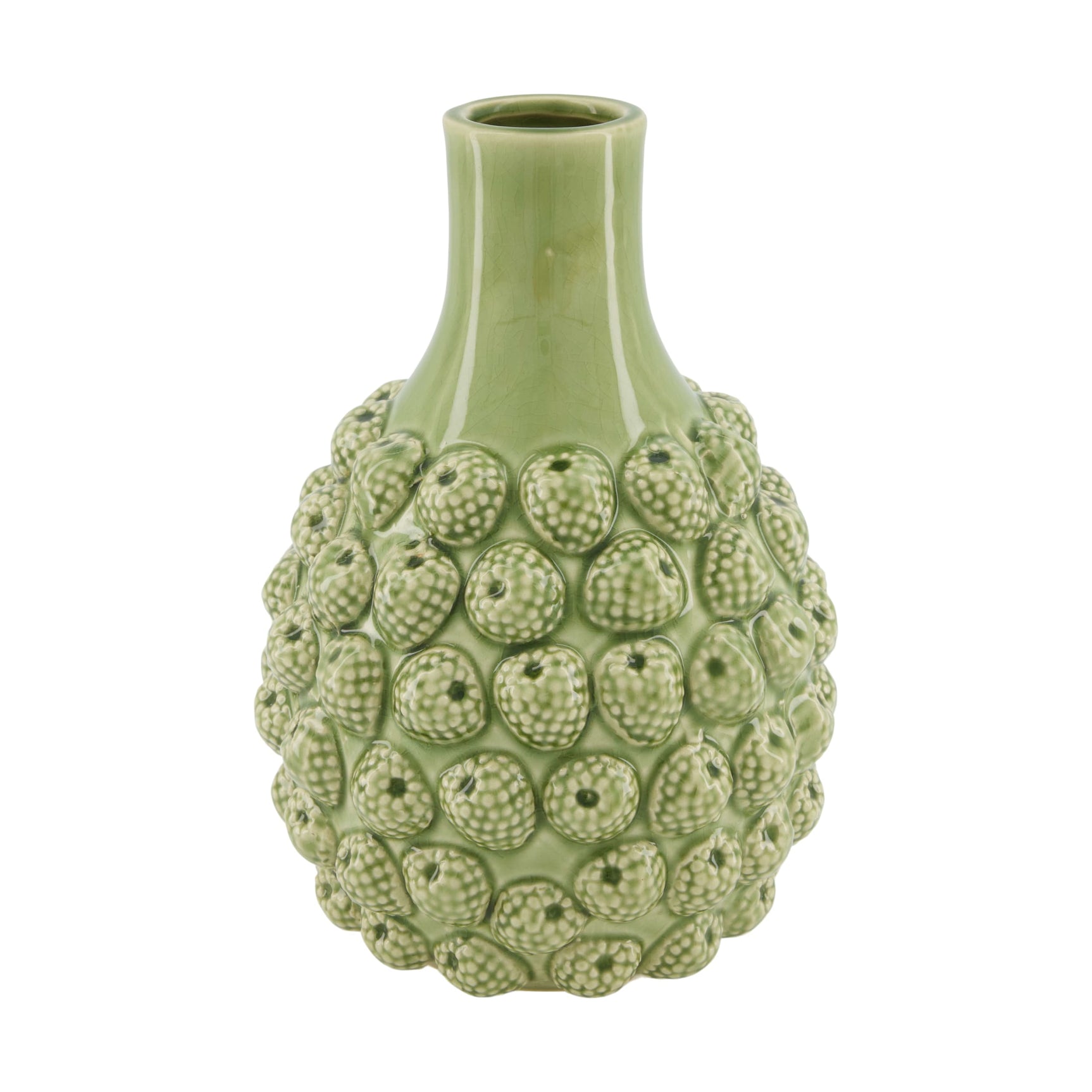 Groene keramische vaas met bol reliëfpatroon