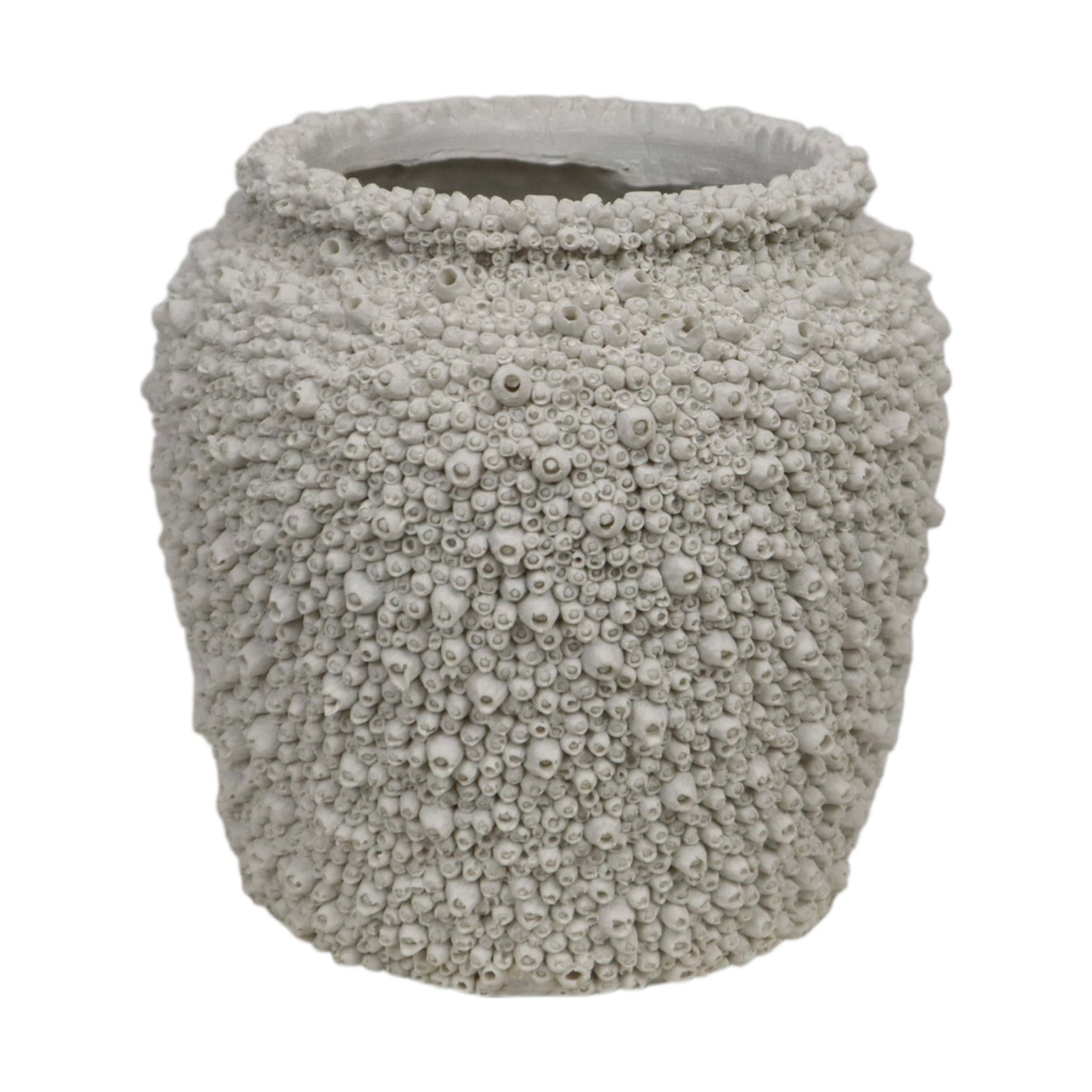 Bloempot polyresin, lichtgrijs met korrelige bobbelstructuur