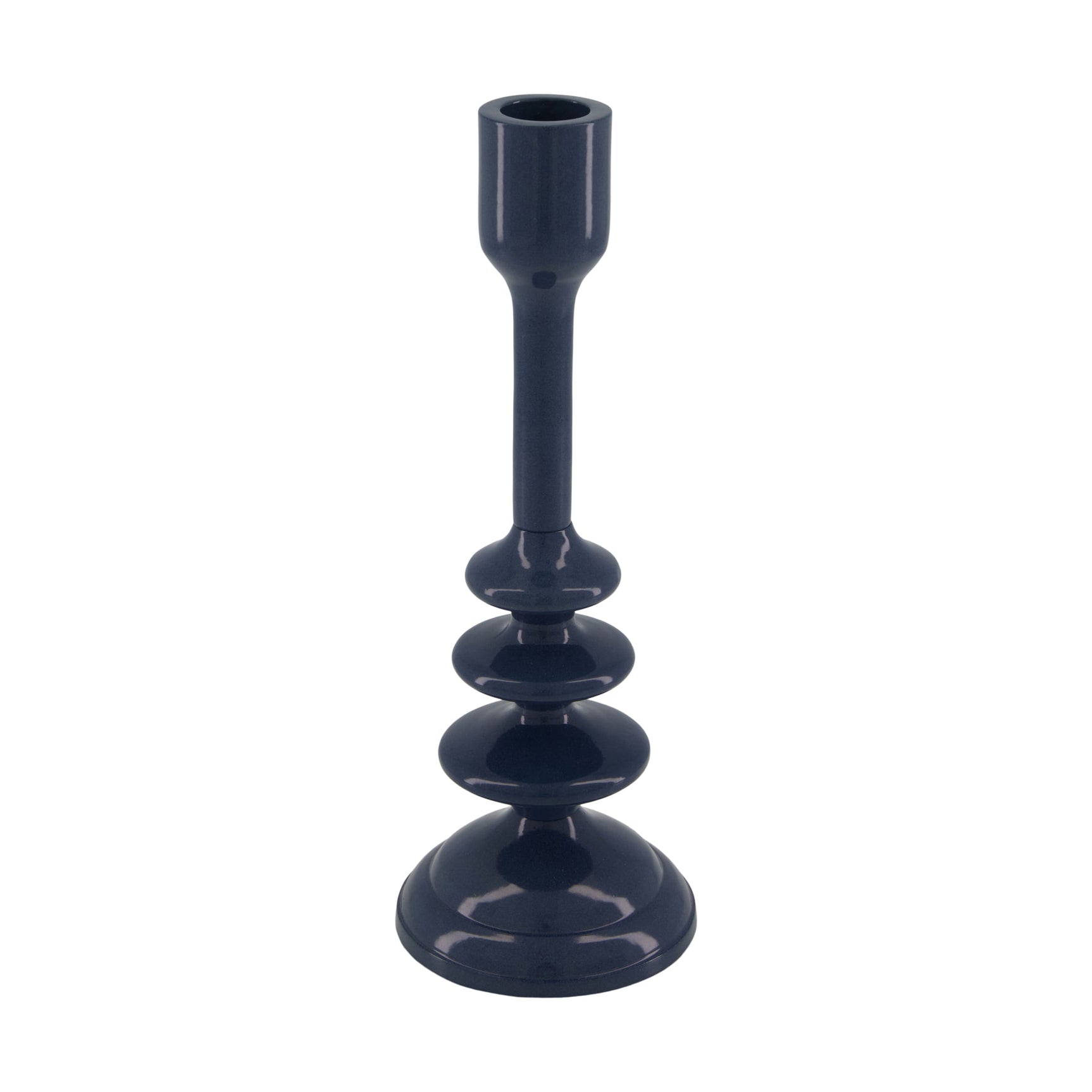 Aluminium kaarsenhouder met brede voet, donkerblauw/zwart, opbouw met ringen
