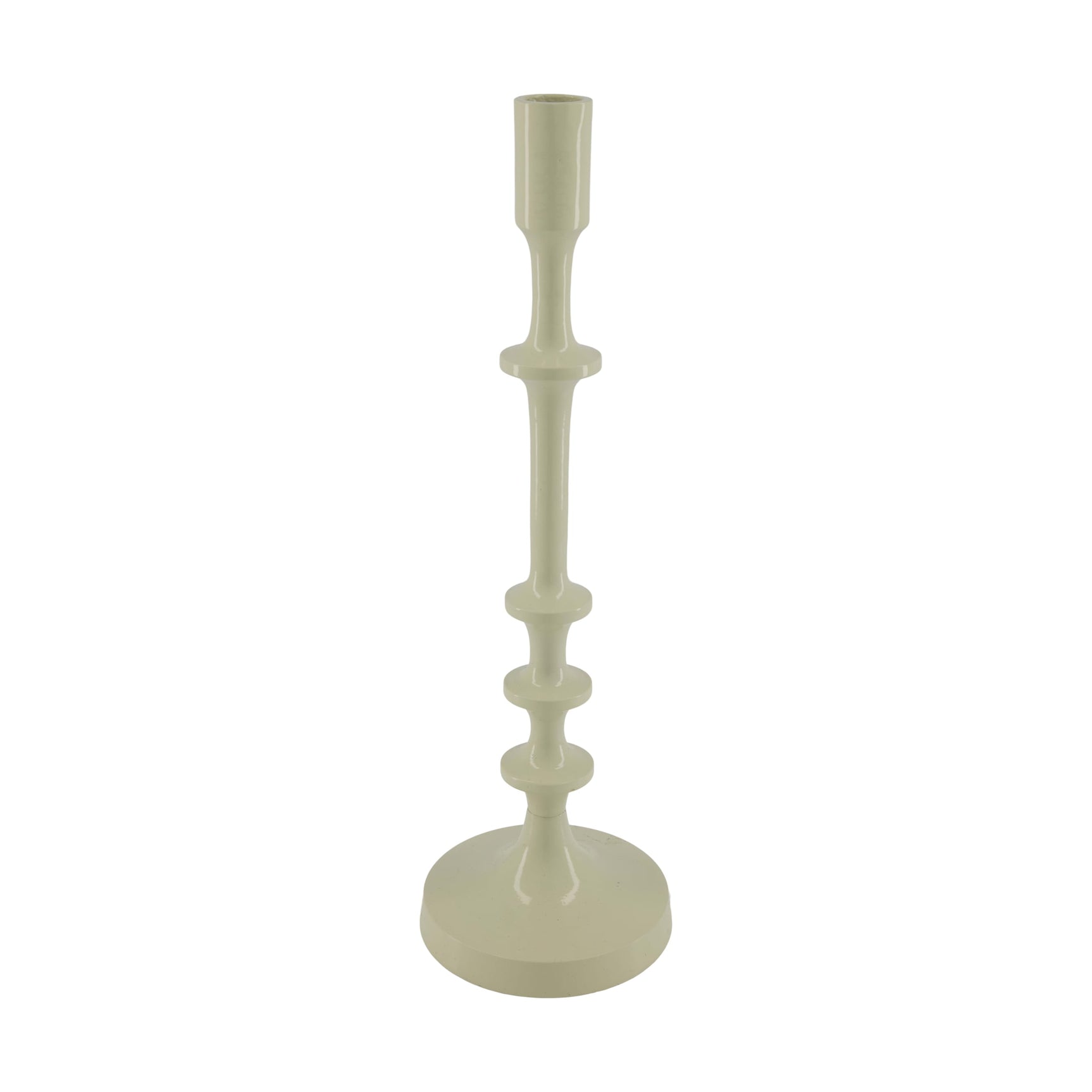 Aluminium kaarsenhouder met ronde voet en hoge schacht, licht beige