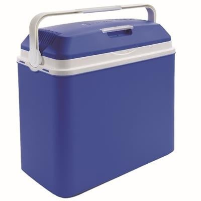 Elektrische koelbox, blauw met wit deksel en handvat
