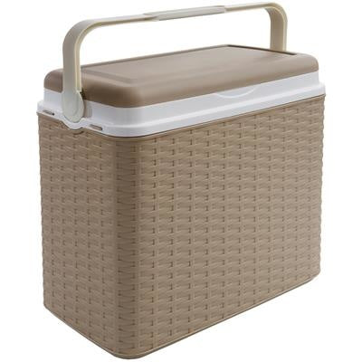 Koelbox met rotanlook, beige 24 liter, met deksel en draaghandgreep