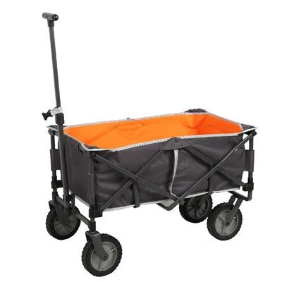 Bolderwagen grijs met oranje laadbak, inklapbare zijpanelen en vier wielen