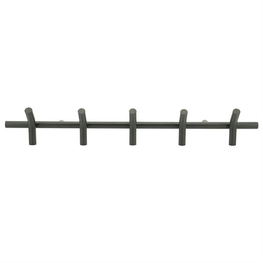 Wandkapstok met 5 zwarte haken op horizontale stang, By-Boo