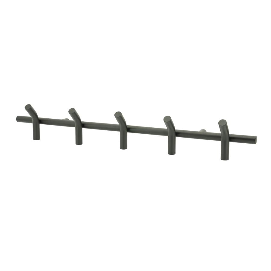 Wandkapstok met 5 zwarte haken op horizontale stang, By-Boo