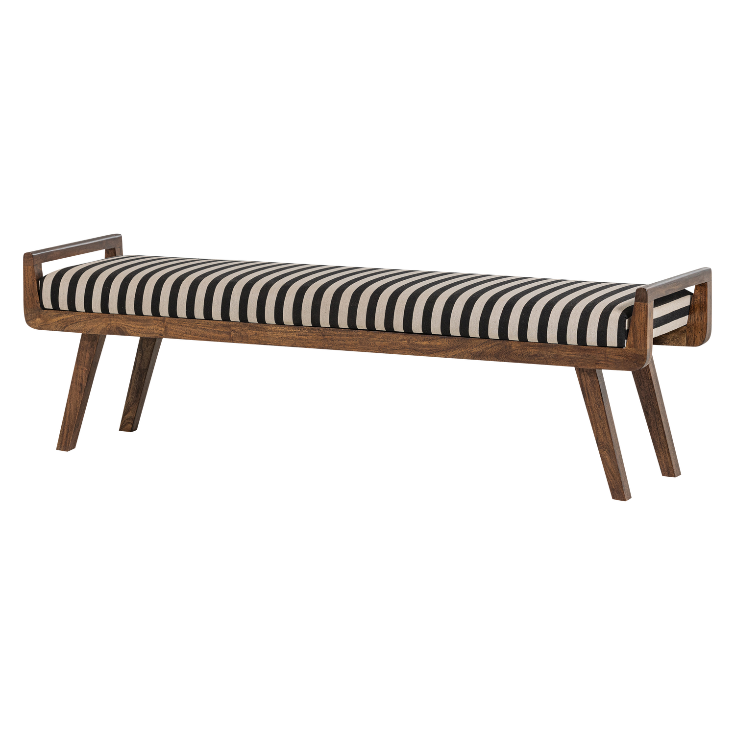 VALO BANKJE HOUT BRUIN MET STREEPSTOF ZWART/WIT