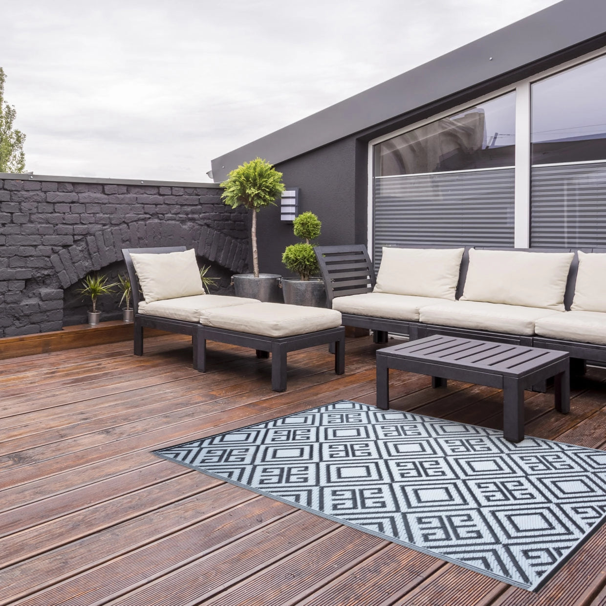 Esschert design - tuintapijt 120x183 grafisch zwart wit