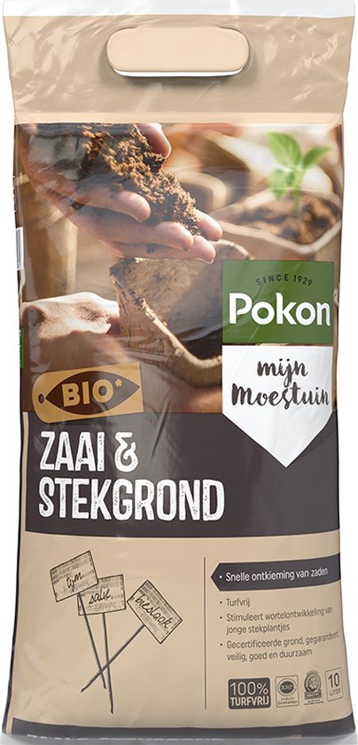 Pokon BIO zaai- en stekgrondzak met hand/plantafbeelding en 10 l