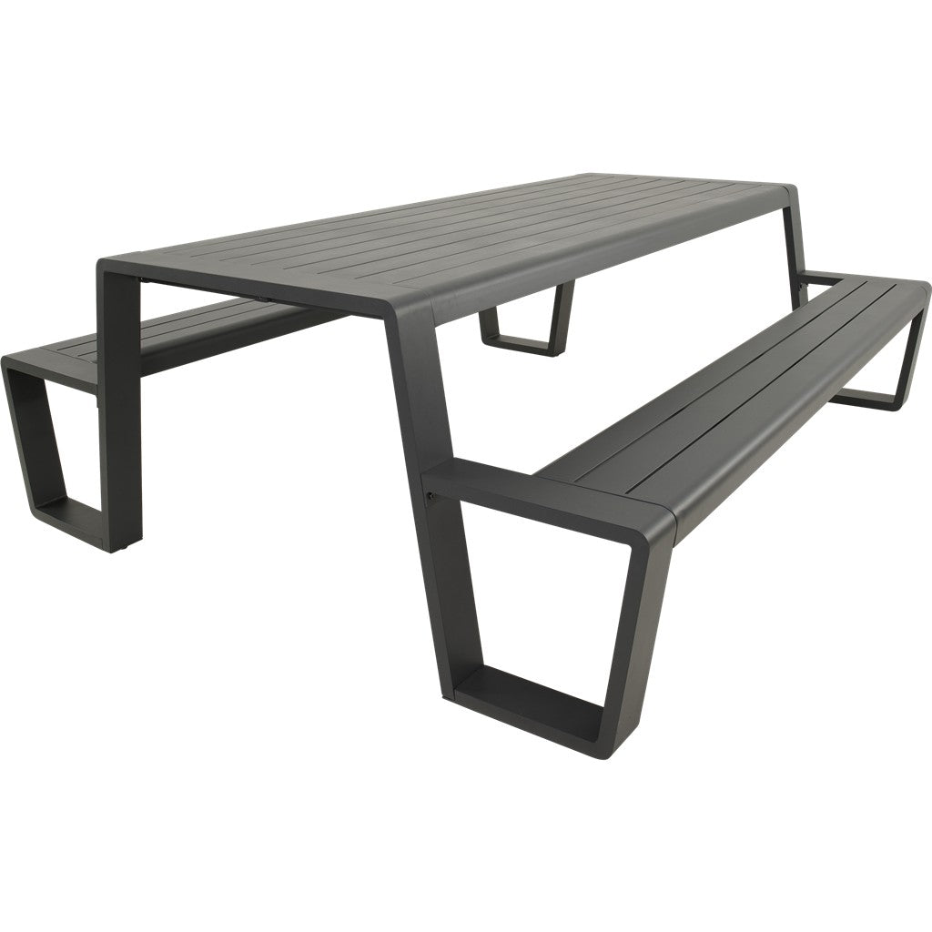 Picknicktafel 220 cm in antraciet met slats en stevig onderstel