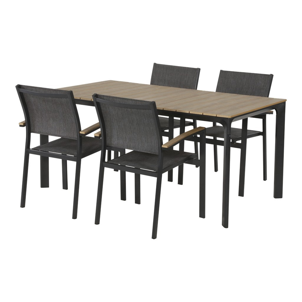 Eethoekset met rechthoekige tafel en grijze stoelen met rechte rugleuning