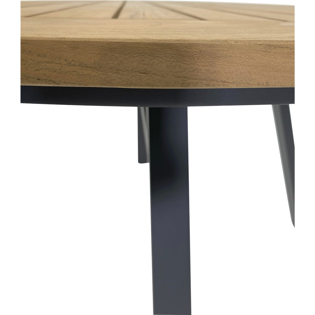 Houten tafelblad met nerf en antraciet metalen poot