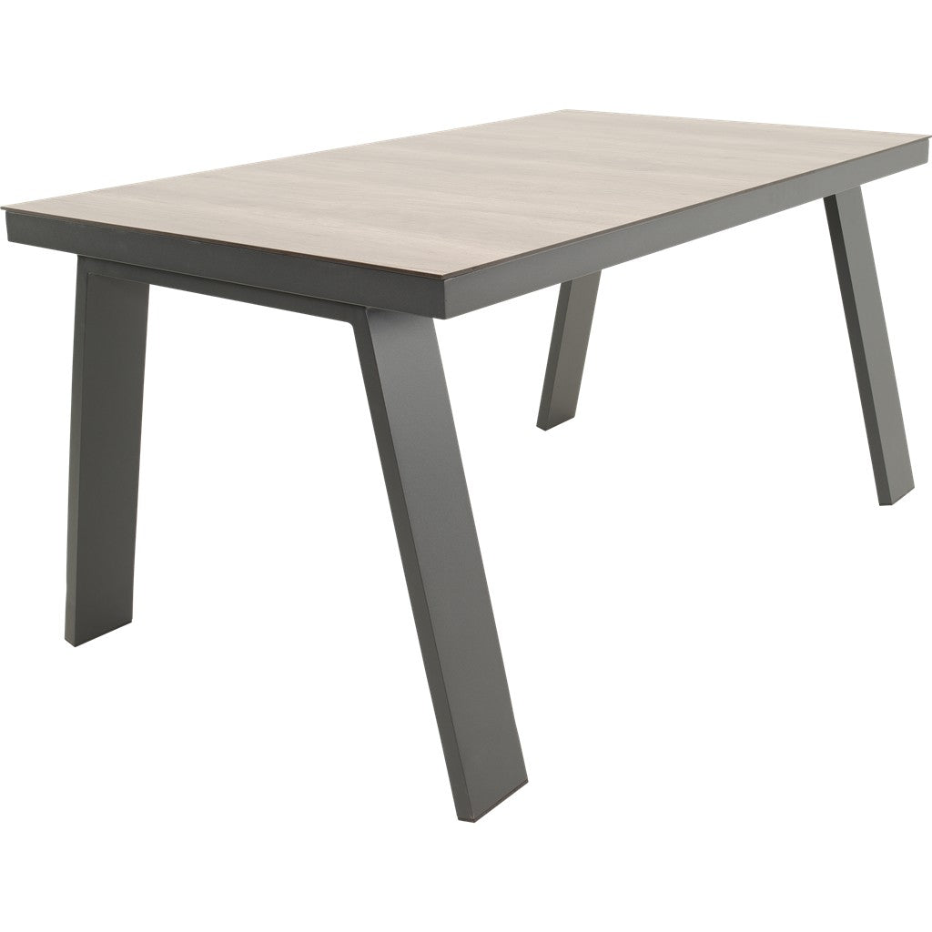 Rechthoekige eettafel met licht houtnerf blad en antraciet onderstel, 150x90 cm