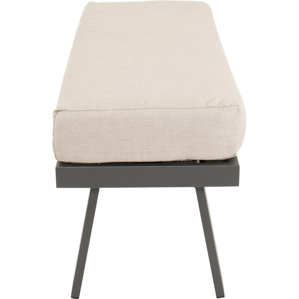 Loungebank Estoril met afgerond beige zitkussen en donkergrijs onderstel
