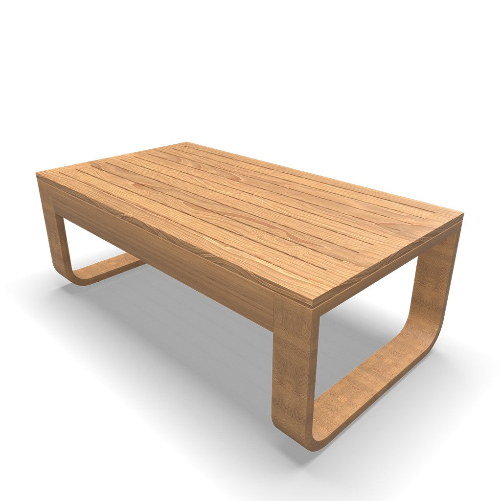 Houten salontafel met lattenblad en gebogen poten
