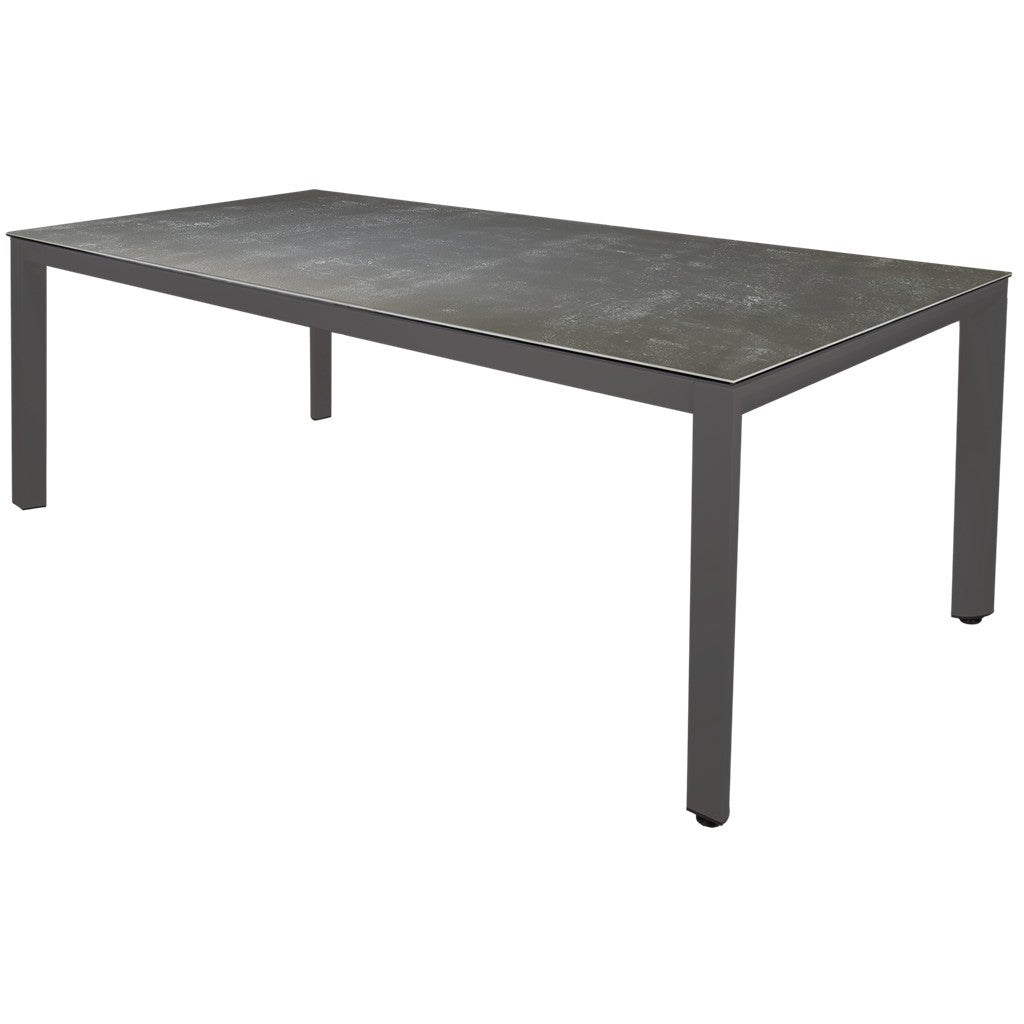 Zwarte keramische eettafel 220x100 cm met rechthoekig blad en houten pootjes