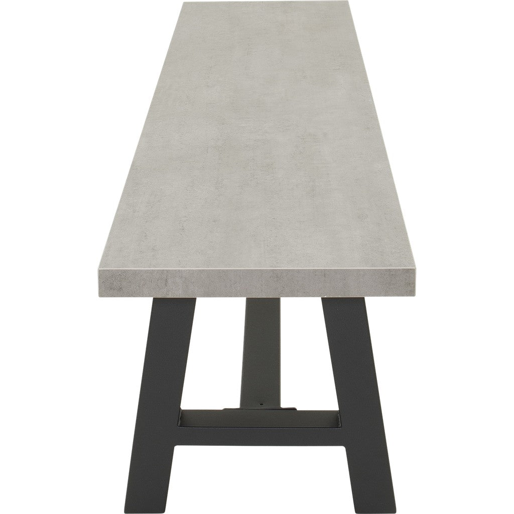 Bank 180 x 40 cm met lichtgrijs blad en opengewerkt zwart onderstel