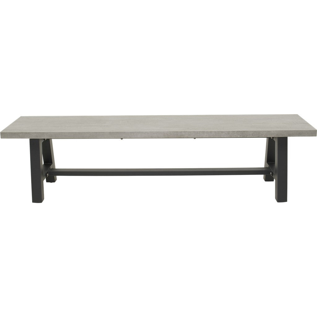 Bank 180 x 40 cm met lichtgrijs tafelblad en zwart onderframe