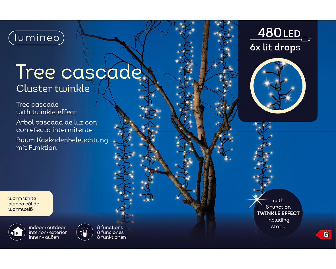 Verpakte LED boomcascade cluster met twinkelende lichtjes