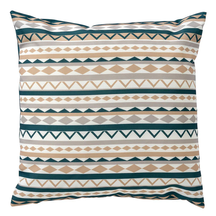 Buiten-kussen 45x45 cm met geometrisch patroon in sagebrush, beige en donkerblauw