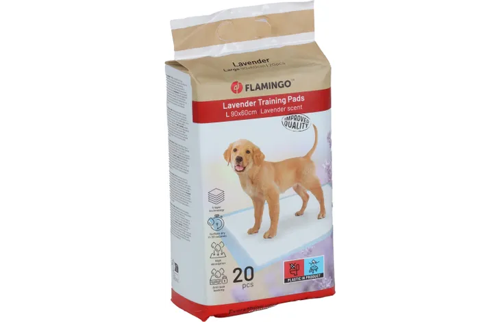 Flamingo puppy trainingspads verpakking, lavendel, 20 stuks, wit