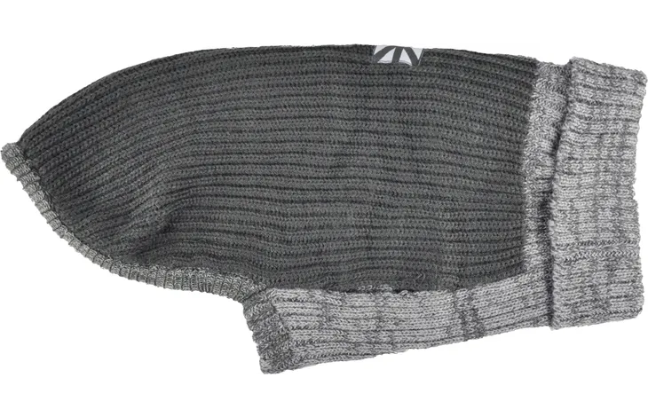 Honden trui in grijs met ribboorden aan mouwen en zoom