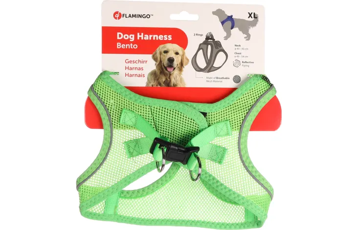 Groen mesh hondentuig Bento met kliksysteem, Flamingo, maat XL