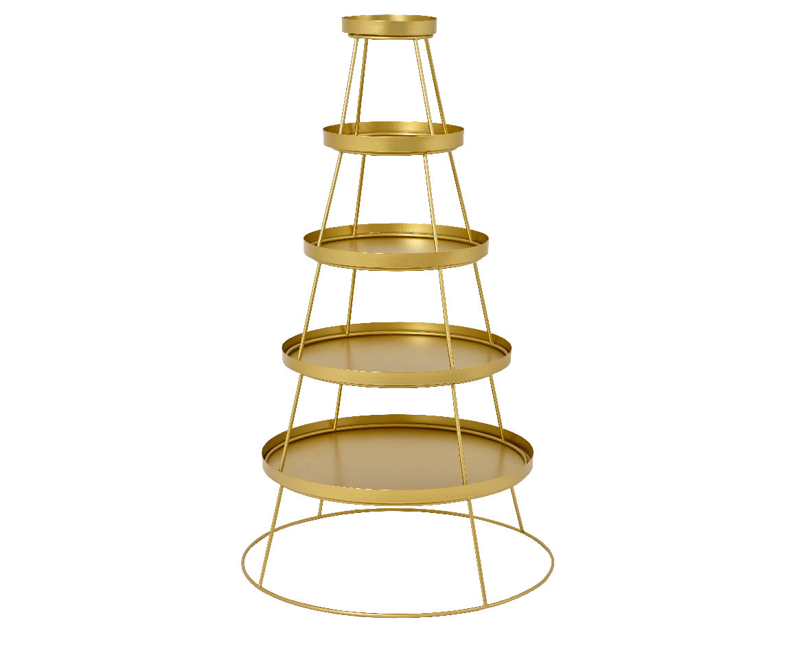 Gouden ijzeren etagere met ronde planken en open onderstel