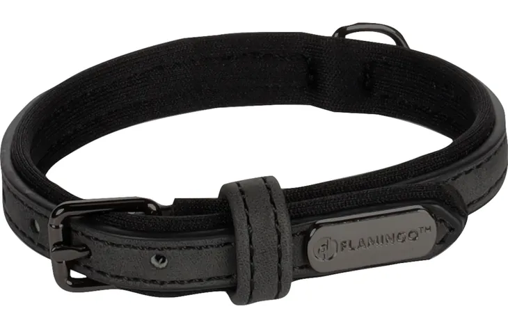 Flamingo neoprene halsband Delu Zwar met gesp en ring, zwart