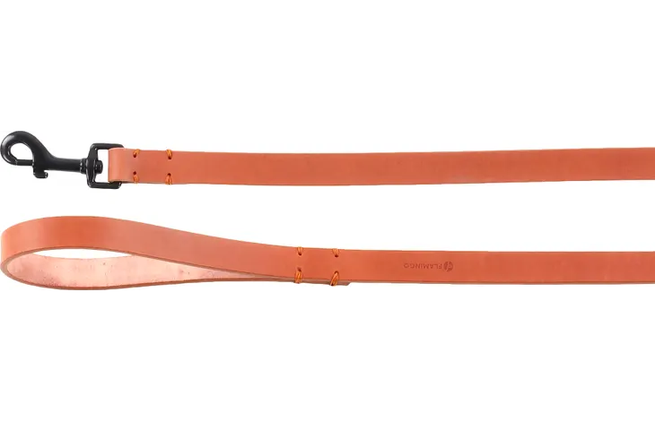 Flamingo looplijn Leano van cognackleurig leer met metalen D-ring en gesp, 130 cm