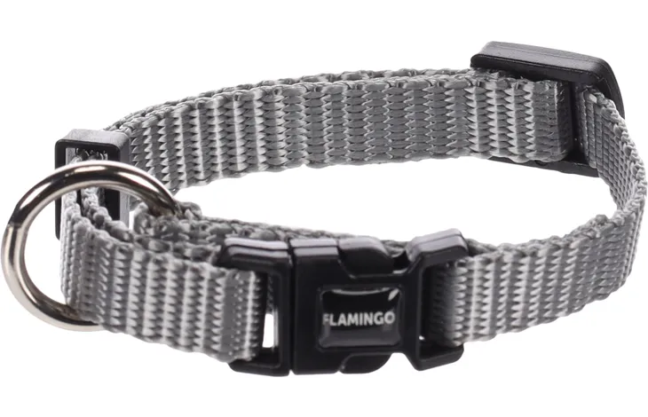 Flamingo halsband Ziggi grijs geweven band met D-ring en zwarte gesp