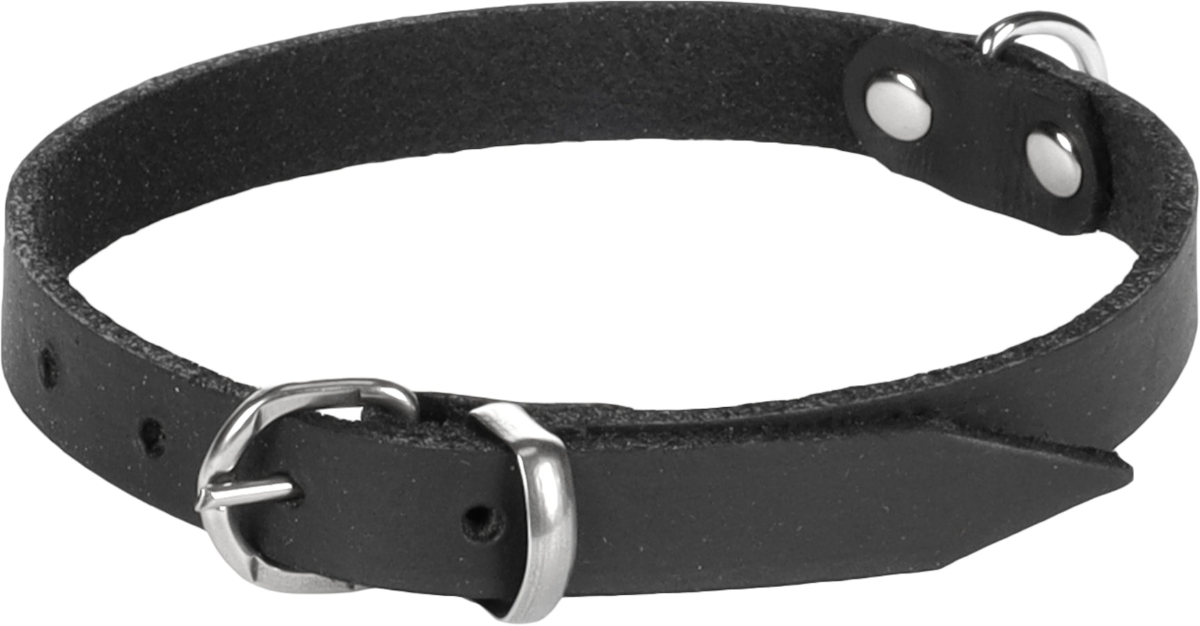 Zwarte leren halsband met metalen D-ring en snelsluiting