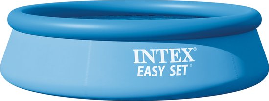 Blauw Intex Easy Set opblaaszwembad met ronde bovenrand en merklogo