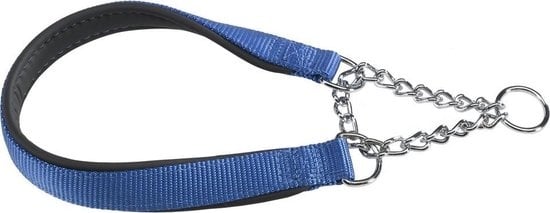 Ferplast DAYTONA chokerhalsband van blauw textiel met metalen ring en ketting