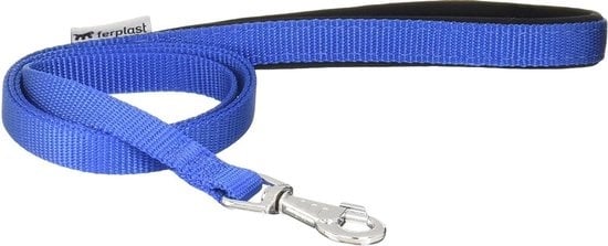 Blauwe Ferplast hondenlijn met metalen gesp en karabijnsluiting, 15 mm bandbreedte