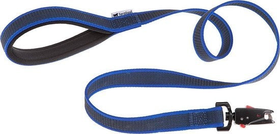 FERPLAST hondenriem met blauwe band, zwarte voering en metalen gesp