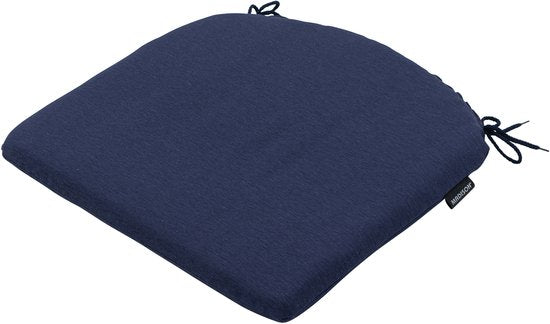 Zitkussen 46x48 van indigo Panama, effen blauw met strikbanden aan de hoeken