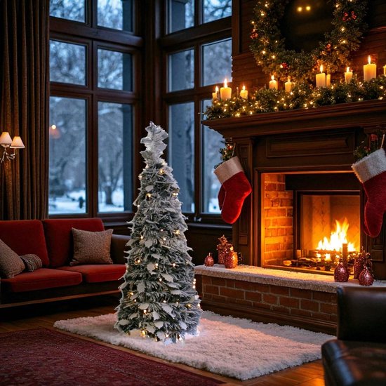 Kunstkerstboom met sneeuwvoet en smalle LED-verlichting, ca. 90 cm
