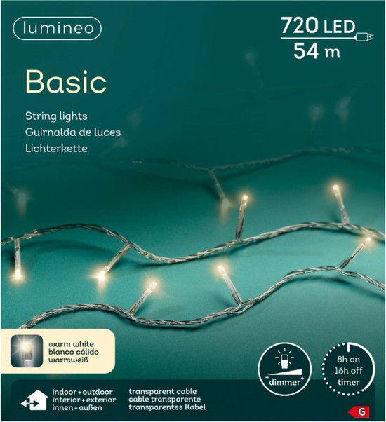 lumeneo Basic LED-snoer met warmwitte lampjes en transparante kabel, buiten (steady)