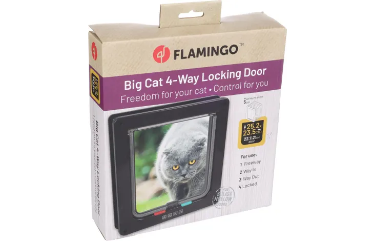 Verpakte kattenluik met 4-weg vergrendeling; Flamingo doos