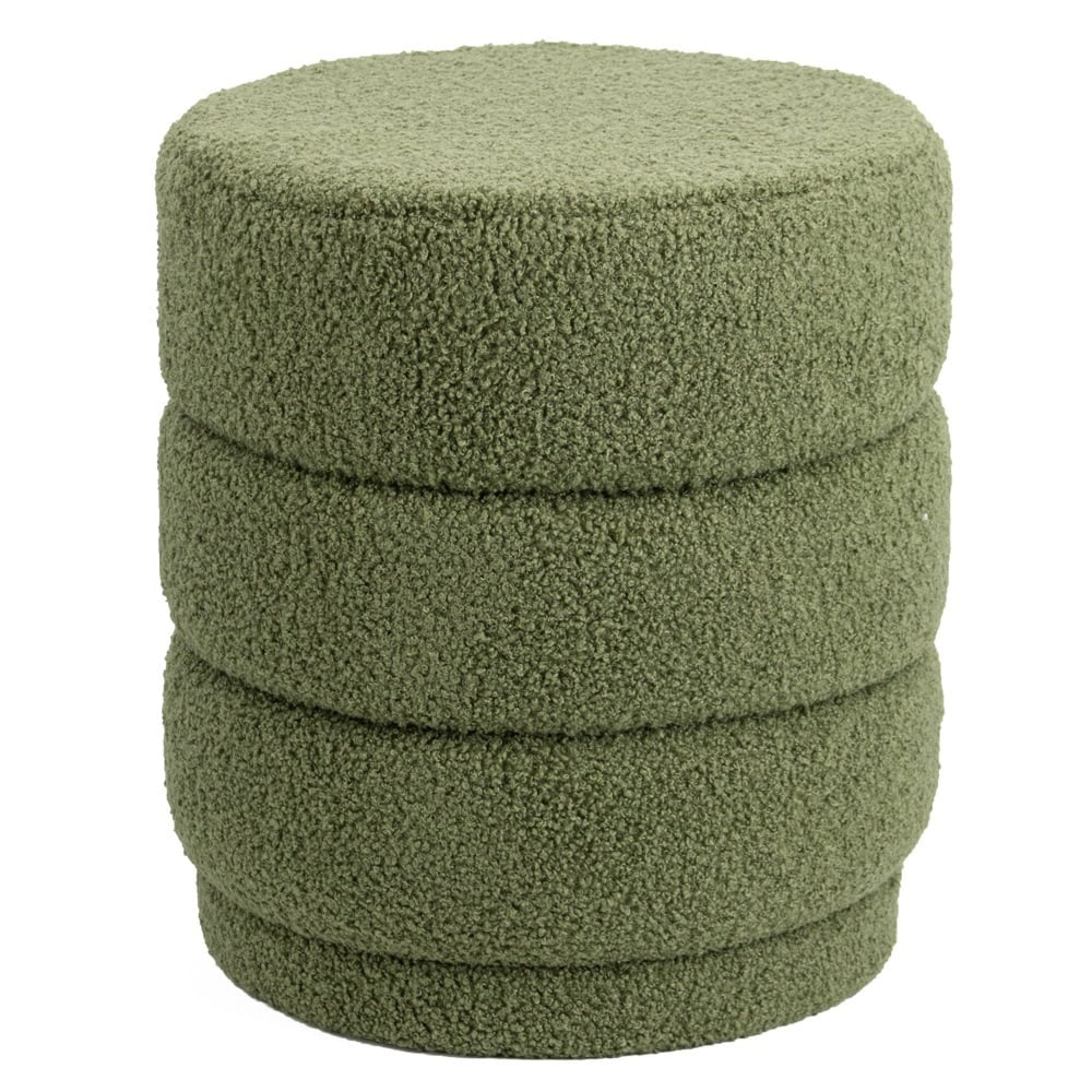 Groene teddy poef met ronde vorm en gestoffeerde zijkant