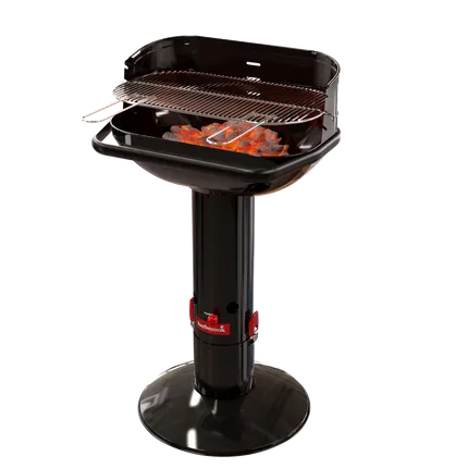 Zwarte houtskoolbarbecue Loewy 55 met ronde deksel en zwart grillrooster