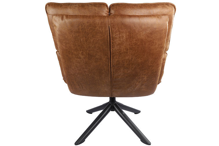 Relax stoel Victor cognac met hoge rug en zwarte draaipoot met vijf armen