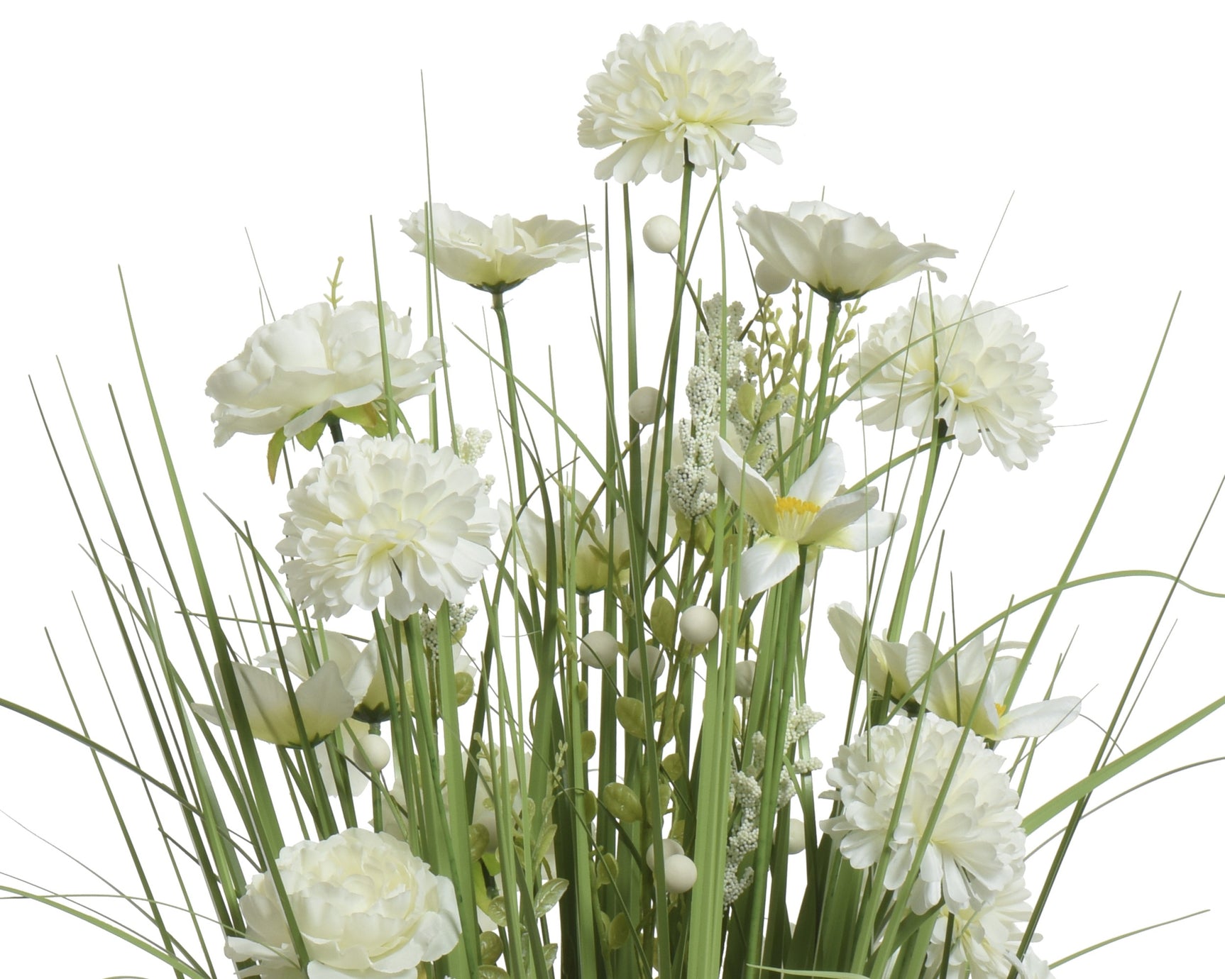 Kunstgras van polyester met meerdere witte bloemen en groene sprieten